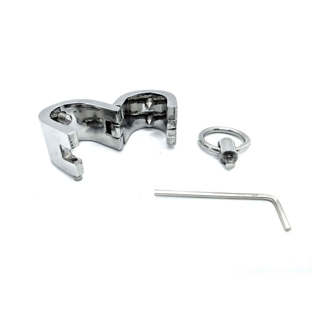 Black Label Stainless Steel Testicle Shackle With Spikes - Heigh