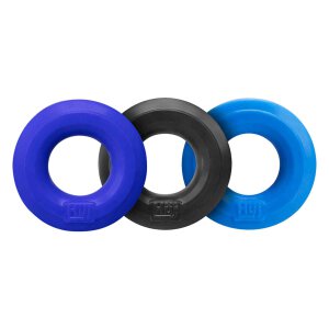 Hünkyjunk Cock Ring 3-Pack - Black Tar + Cobalt + Aqua