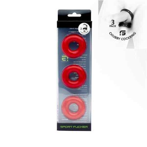 Pack de 3 cockrings en caoutchouc Sport Fucker rouge