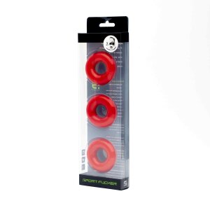 Pack de 3 cockrings en caoutchouc Sport Fucker rouge