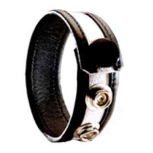 3 Snap Leather Cock Ring - Black - White