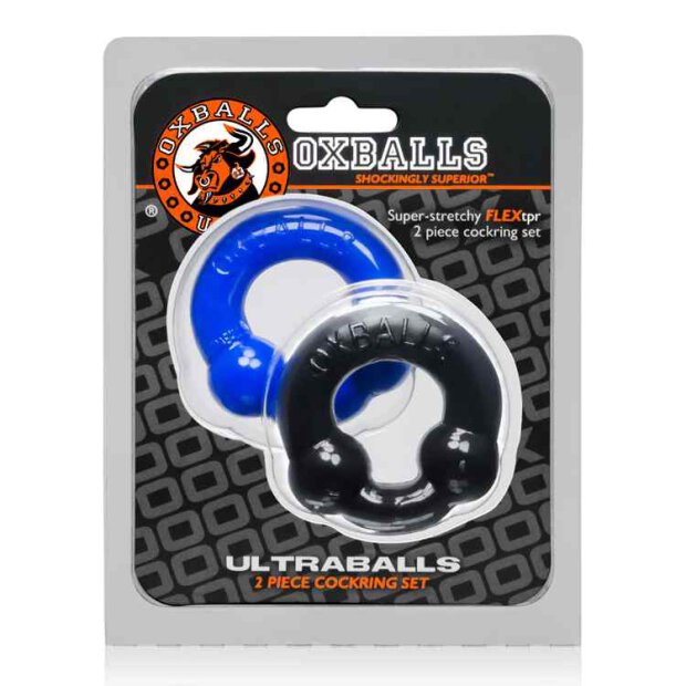 Oxballs ULTRABALLS Cockring 2-Pack Black + Police Blue