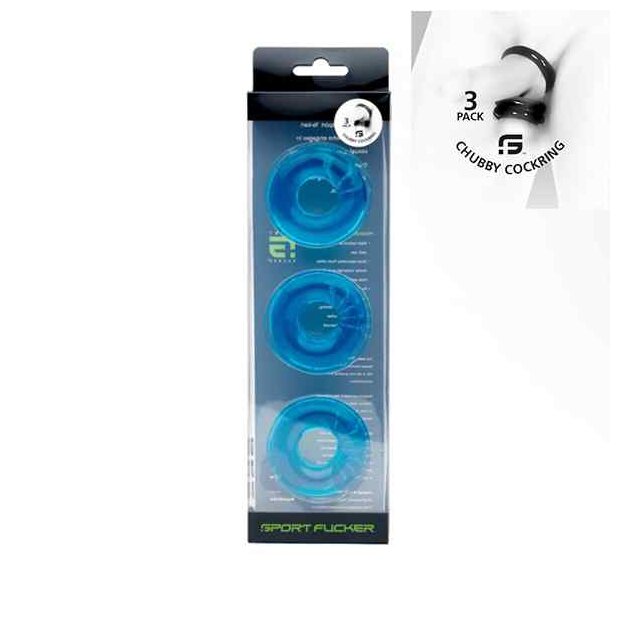 Sport Fucker Chubby Rubber Cockring 3-Pack - Ice Blue
