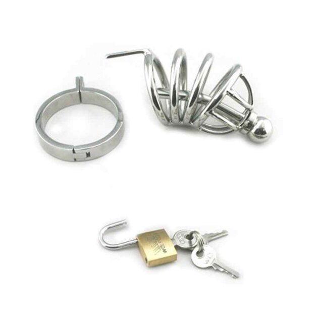Male Chastity Device - Cage With Penis Plug - Stainless Steel