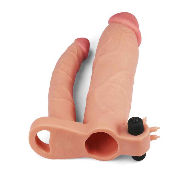 Pleasure X-Tender Vibrating Double Penis Sleeve Flesh 1