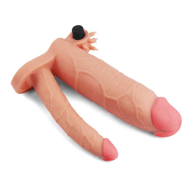 Pleasure X-Tender Vibrating Double Penis Sleeve Flesh 1