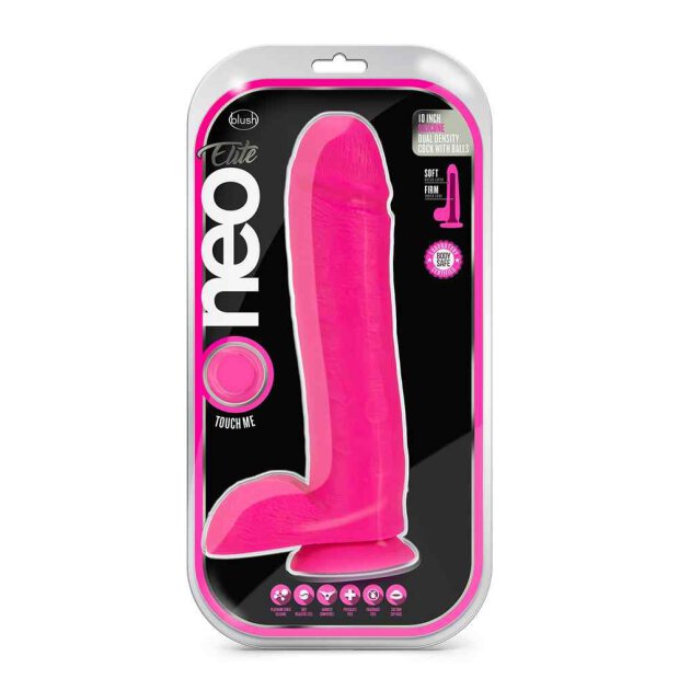 Neo Elite 10 Inch Cock With Balls Neon Pink