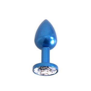 Kiotos - Aluminium Buttplug Blue with Clear Gem 2,8 cm