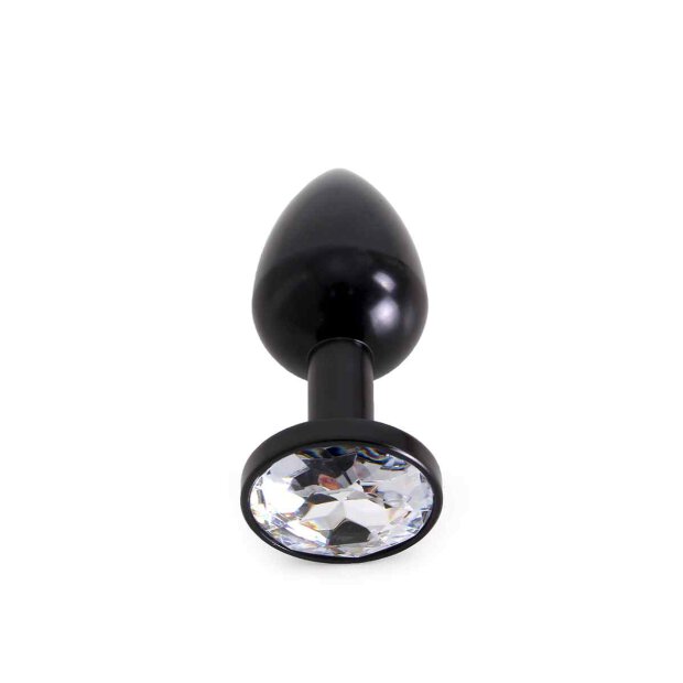 Aluminium Buttplug Black with Clear Gem