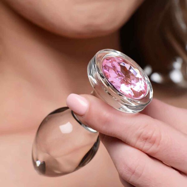 Pink Gem Glass Anal Plug Medium
