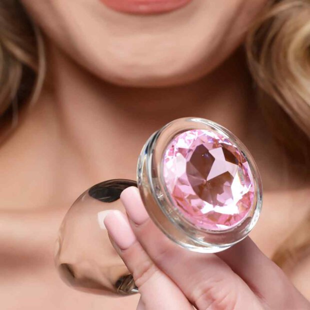 Pink Gem Glass Anal Plug Large