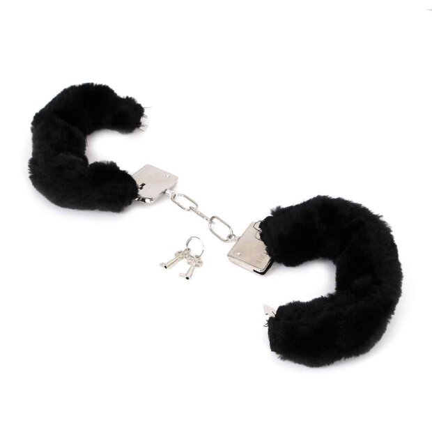 Budget Thin-Metal Black Plush Handcuffs