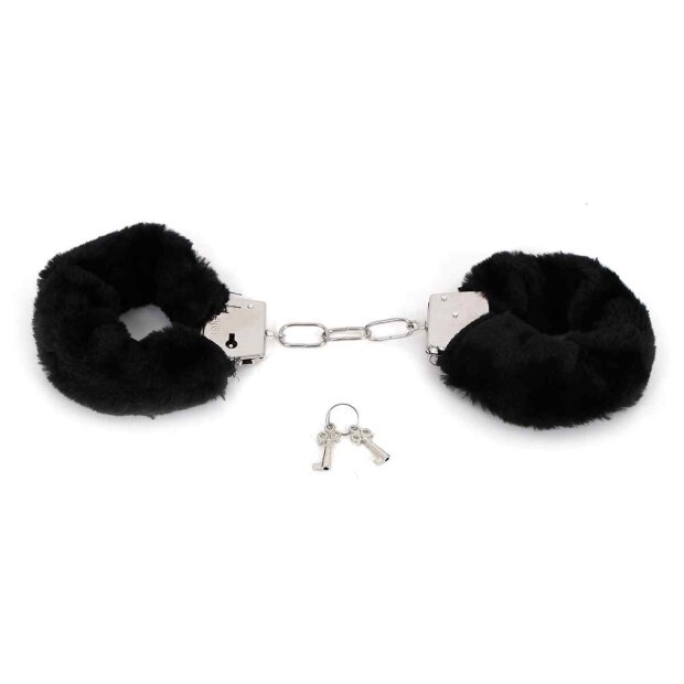 Budget Thin-Metal Black Plush Handcuffs