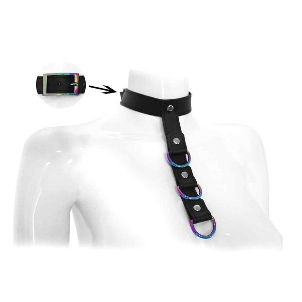 Leather Collar Connecting Strap Rainbow