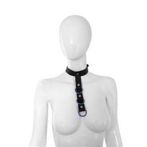 Leather Collar Connecting Strap Rainbow