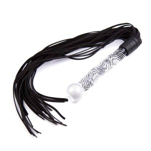 Fancy Black Flogger with Glass Handle