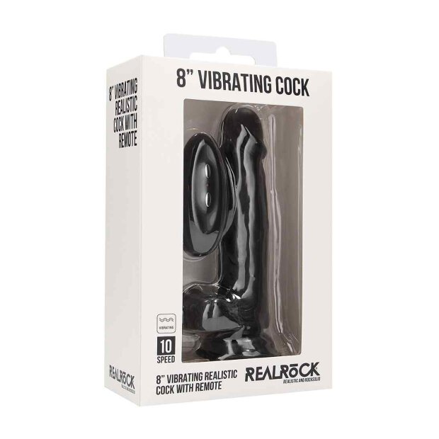 Vibrating Realistic Cock - 8" - With Scrotum - Black