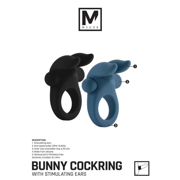 Bunny Cockring with Stimulating Ears Black