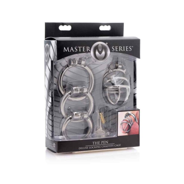 Master Series The Pen Deluxe Locking Chastity Cage Silver