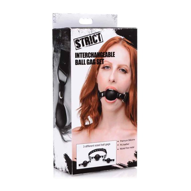 Interchangeable Silicone Ball Gag Set Black