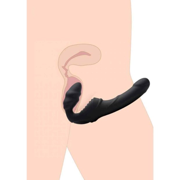 Slim Rider Ribbed Vibrating Strapless Strap-on Black