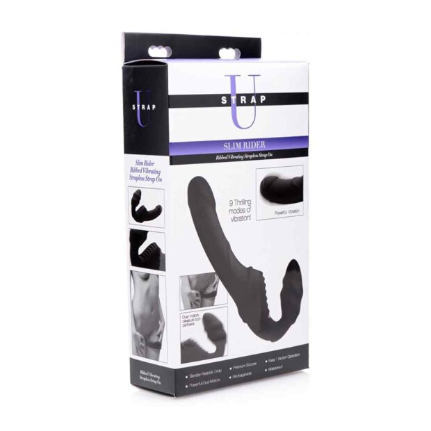 Slim Rider Ribbed Vibrating Strapless Strap-on Black