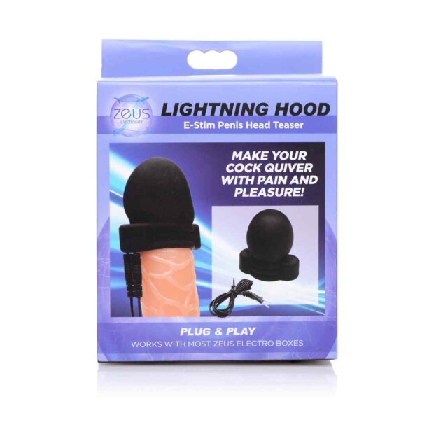Lightning Hood E-stim Penis Head Teaser - Black