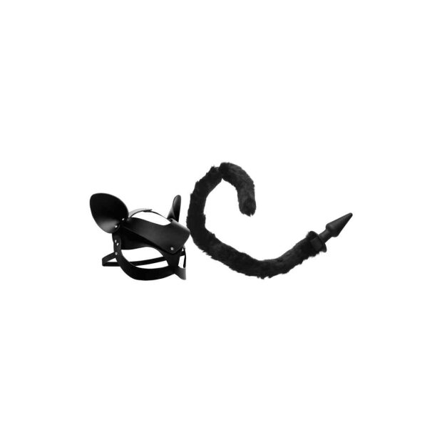 Tailz Cat Tail Anal Plug and Mask Set - Black