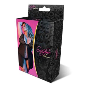 Fly Away Baby Doll & G-String Set Black Queen Size 2XL