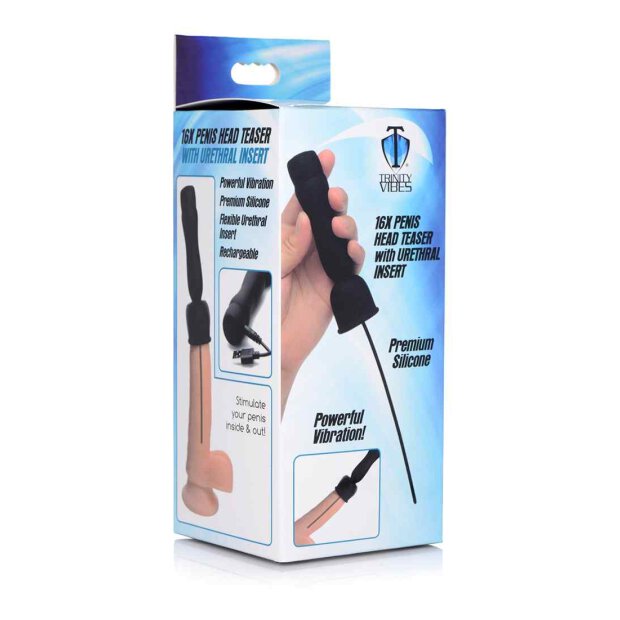 Trinity Vibes 16X Penis Head Teaser with Urethral Sound - Black