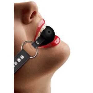 Breathable Ball Gag - with Diamond Studded  Straps - Black