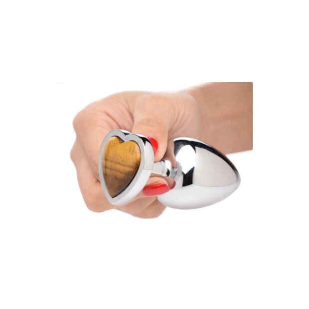 Booty Sparks Gemstones Tiger Eye Heart Large Anal Plug 4,1 cm