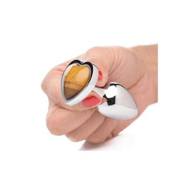 Booty Sparks Gemstones Tiger Eye Heart Medium Anal Plug 3,4 cm