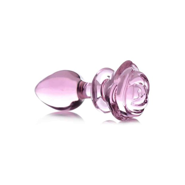 Glass Large Anal Plug - Pink Rose