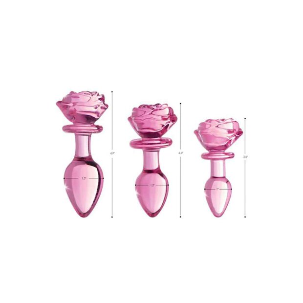 Glass Large Anal Plug - Pink Rose