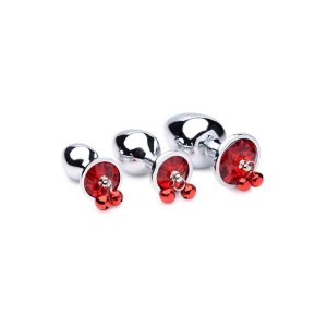 Booty Sparks Red Gem with Bells Anal Plug Set
