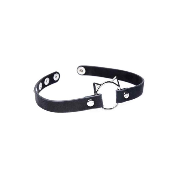 Kinky Kitty Ring Slim Choker - PU leather - Black