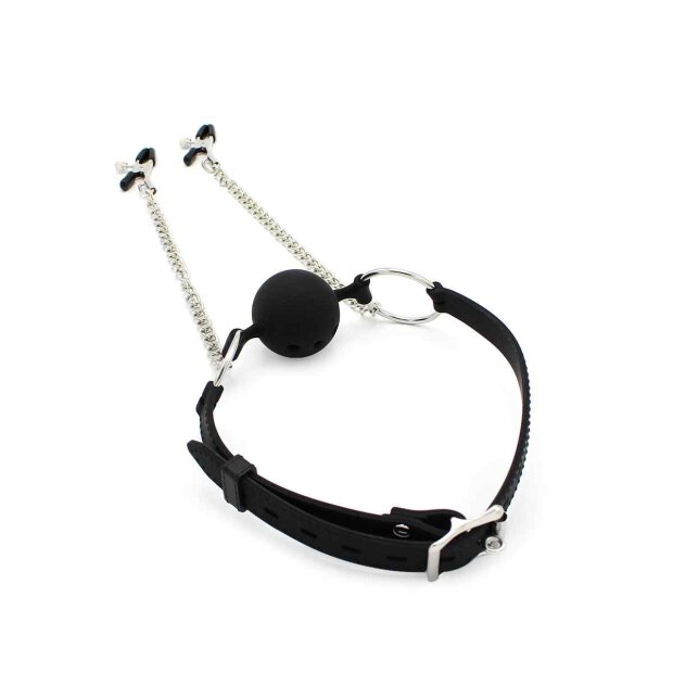 Silicone Ball Gag w/ Nipple Clamps