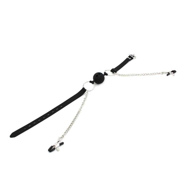 Silicone Ball Gag w/ Nipple Clamps