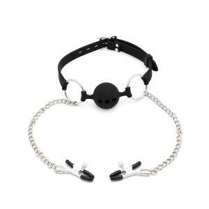 Silicone Ball Gag w/ Nipple Clamps