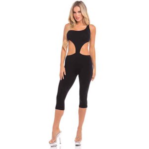 Eingeschnittener Catsuit mit einer Schulter schwarz S - 4XL
