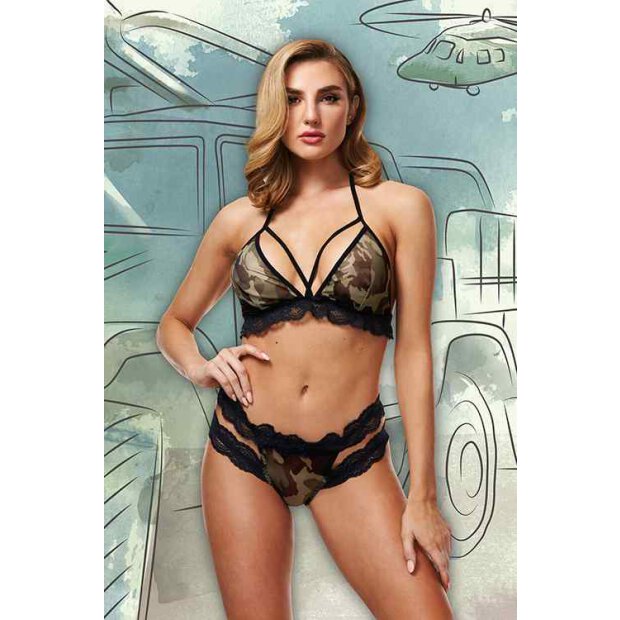 Criss-Cross Mesh & Lace Army Girl One Size - Queen Size