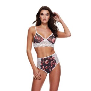 Grey Floral & Lace Bra Set S/M - XL