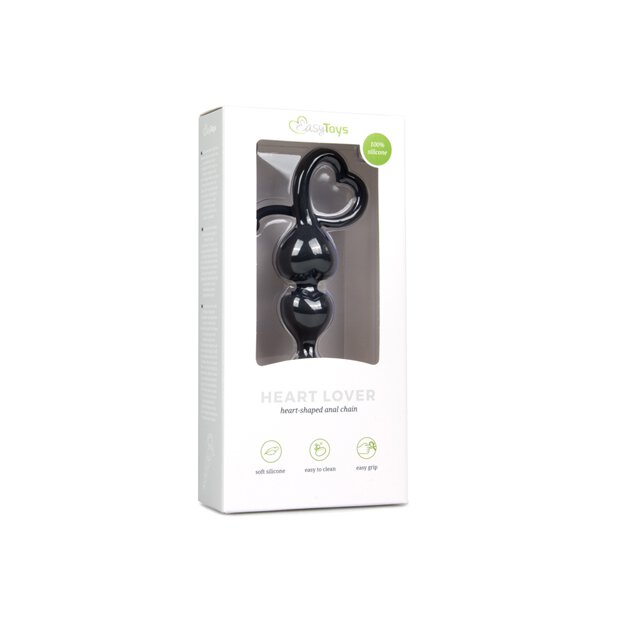Black Anal Beads Heart Handle