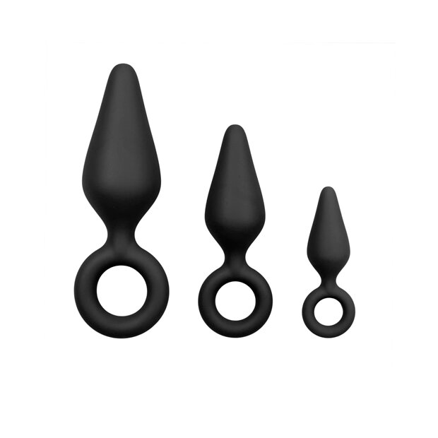 Black Buttplugs With Pull Ring Set