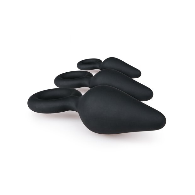 Black Buttplugs With Pull Ring Set