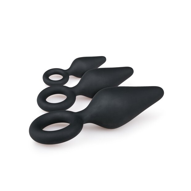 Black Buttplugs With Pull Ring Set