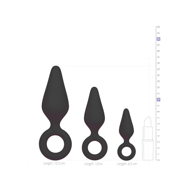 Black Buttplugs With Pull Ring Set