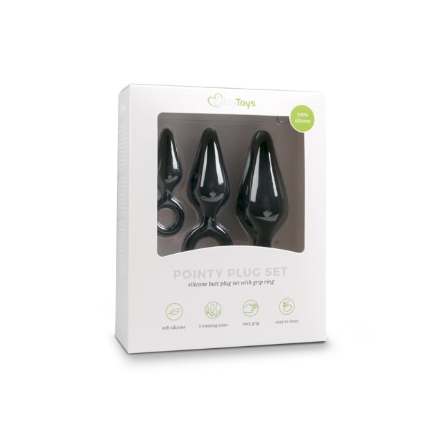 Black Buttplugs With Pull Ring Set