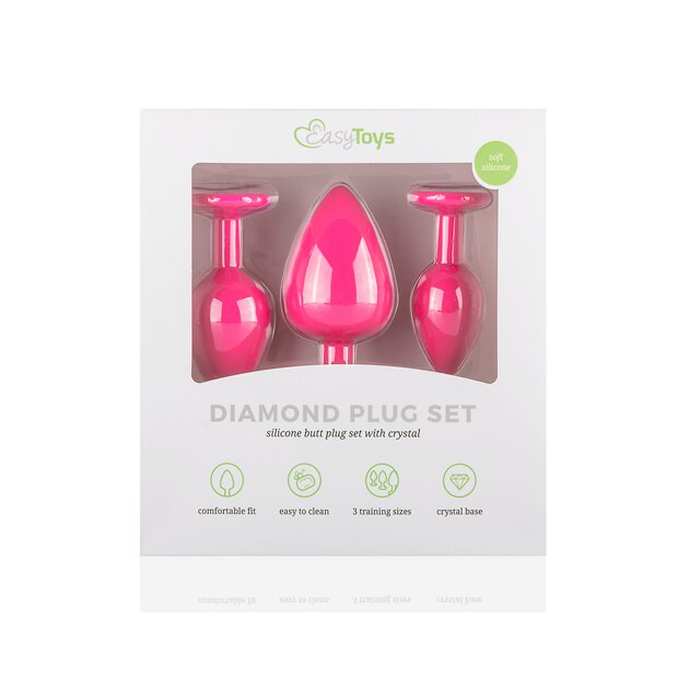 Silicone Butt Plug with Diamond Pink